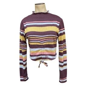 Almost Famous Purple Striped Fleece Long Sleeve Crop Top